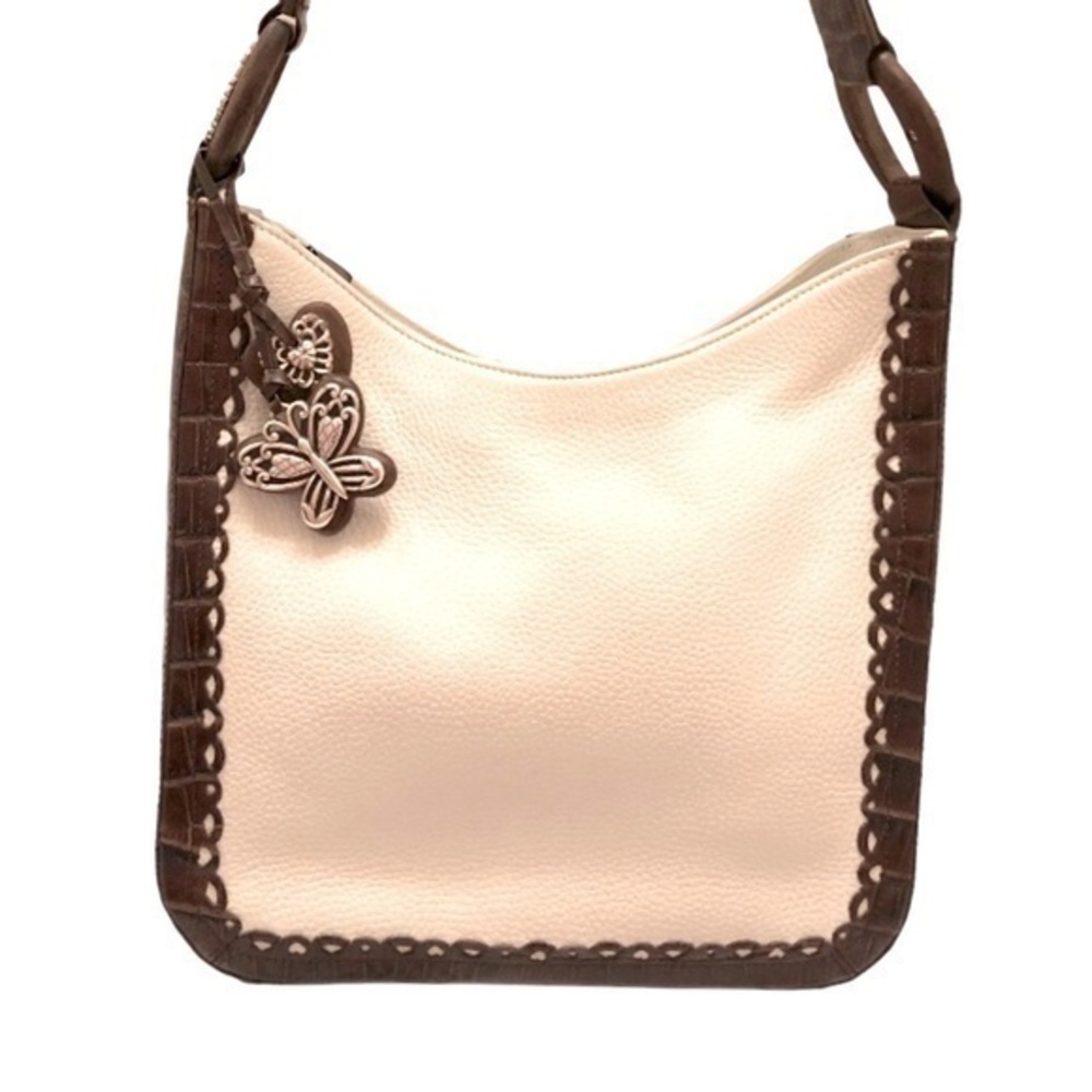 Brighton white brown leather eyelet bag purse